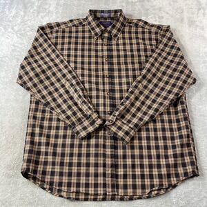 Sir Pendleton Wool Shirt Mens XL Black Tan Plaid Button Preppy Luxury Casual USA